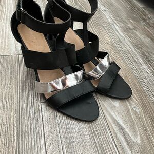 Addition Elle Black and Silver Strappy Block Heels